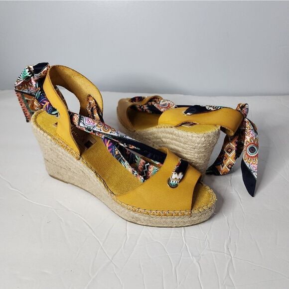 Vidorreta made in Spain strappy open toe sandal EU 41 yellow espadrille wedges - Picture 7 of 7
